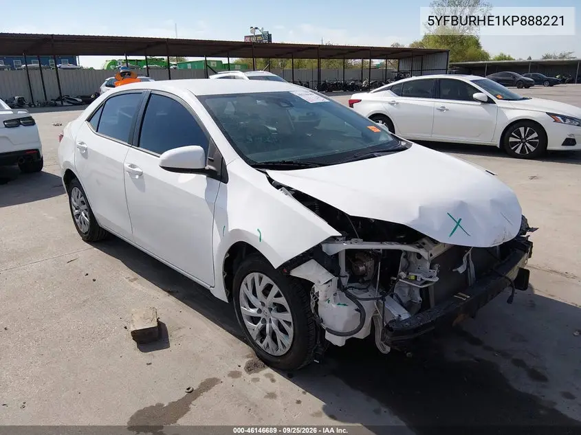 TOYOTA COROLLA 2019, VIN 5YFBURHE1KP888221
