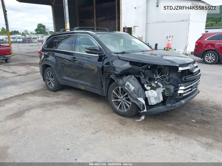 TOYOTA HIGHLANDER 2019, VIN 5TDJZRFH4KS585502