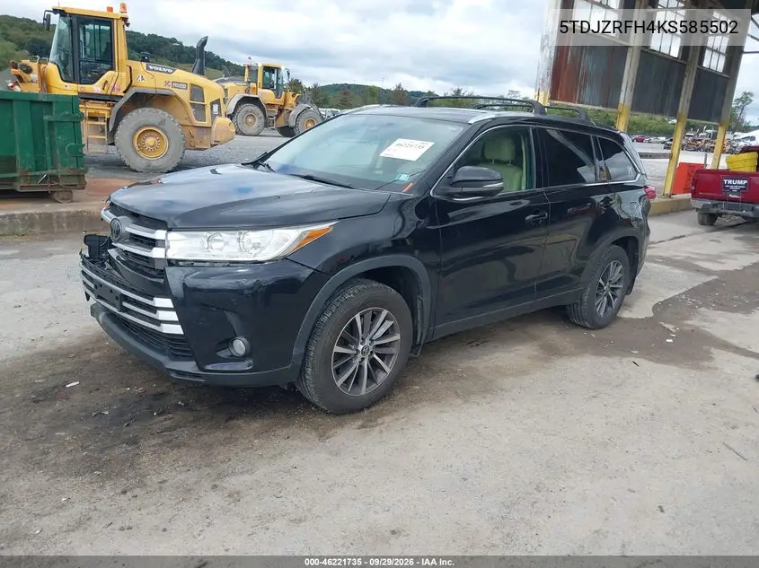 2019 TOYOTA HIGHLANDER VIN 5TDJZRFH4KS585502 — фото 2