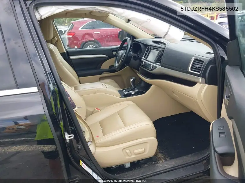 2019 TOYOTA HIGHLANDER VIN 5TDJZRFH4KS585502 — фото 5