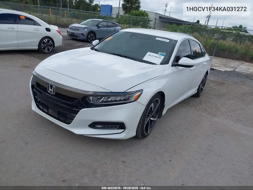 2019 HONDA ACCORD VIN 1HGCV1F34KA031272 — фото 2