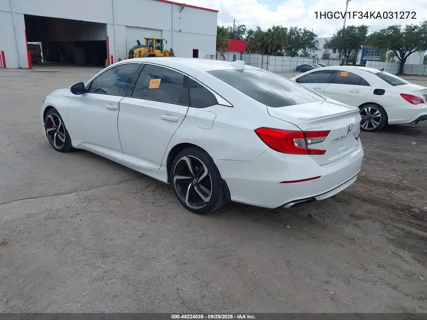 2019 HONDA ACCORD VIN 1HGCV1F34KA031272 — фото 3