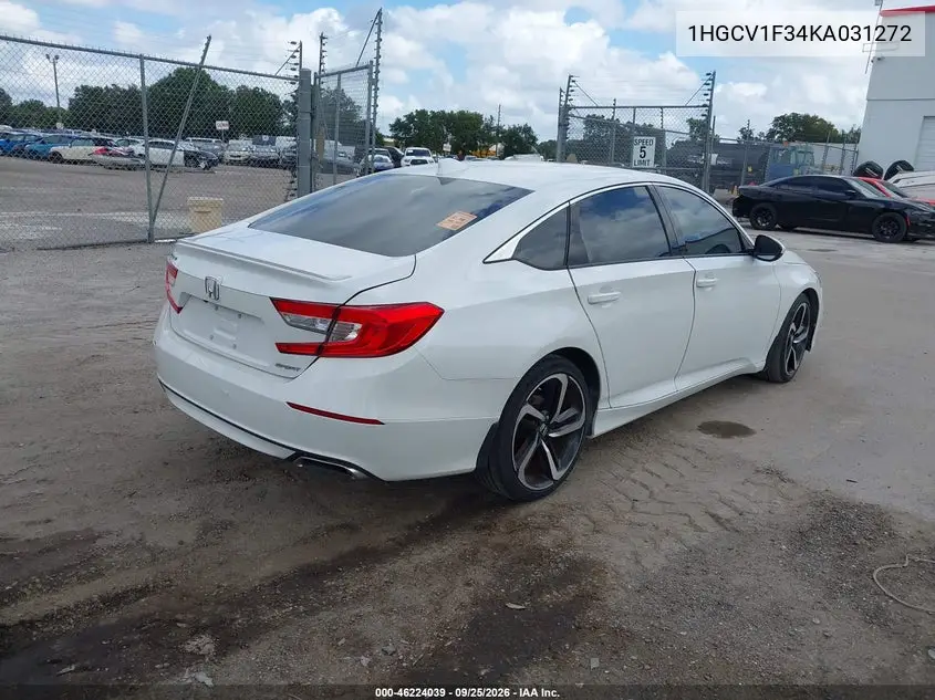 2019 HONDA ACCORD VIN 1HGCV1F34KA031272 — фото 4