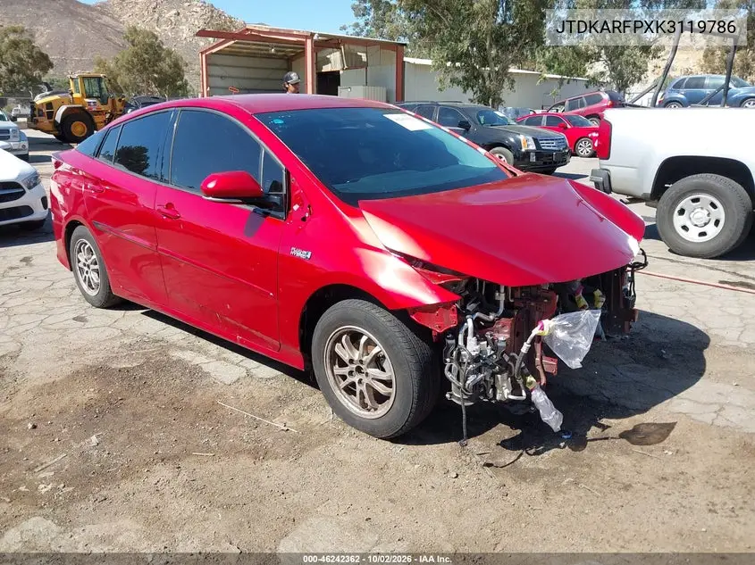 TOYOTA PRIUS 2019, VIN JTDKARFPXK3119786