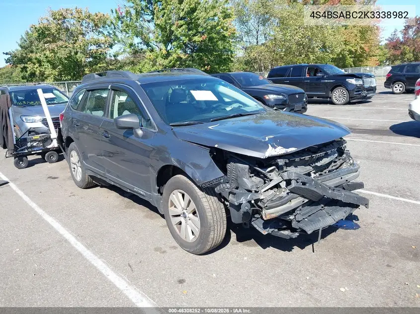 SUBARU OUTBACK 2019, VIN 4S4BSABC2K3338982