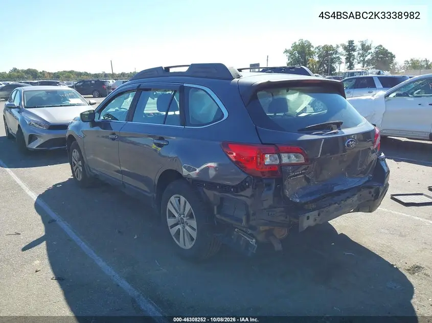 2019 SUBARU OUTBACK VIN 4S4BSABC2K3338982 — фото 3