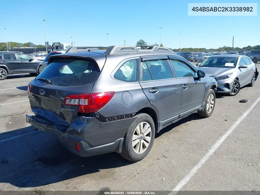 2019 SUBARU OUTBACK VIN 4S4BSABC2K3338982 — фото 4