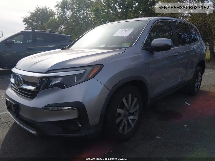 2019 HONDA PILOT VIN 5FNYF6H38KB083152 — фото 2