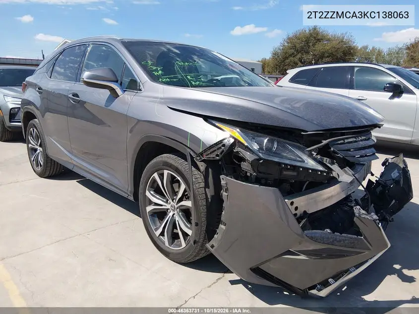 LEXUS RX 2019, VIN 2T2ZZMCA3KC138063