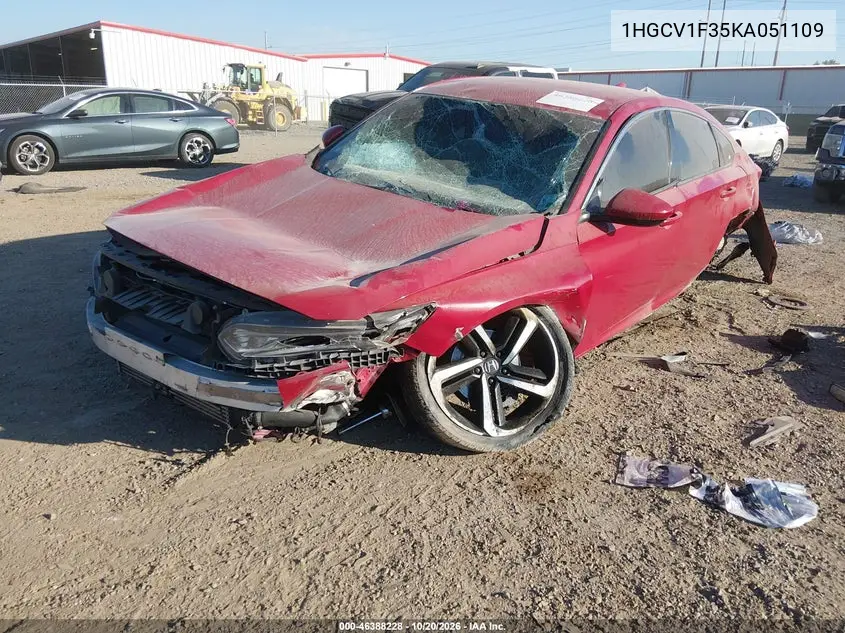 2019 HONDA ACCORD VIN 1HGCV1F35KA051109 — фото 2