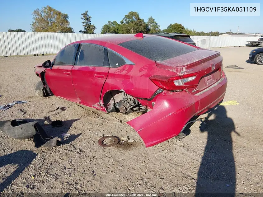 2019 HONDA ACCORD VIN 1HGCV1F35KA051109 — фото 3