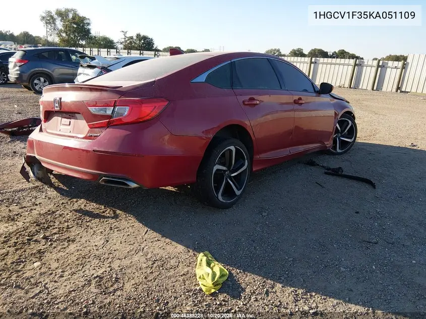 2019 HONDA ACCORD VIN 1HGCV1F35KA051109 — фото 4