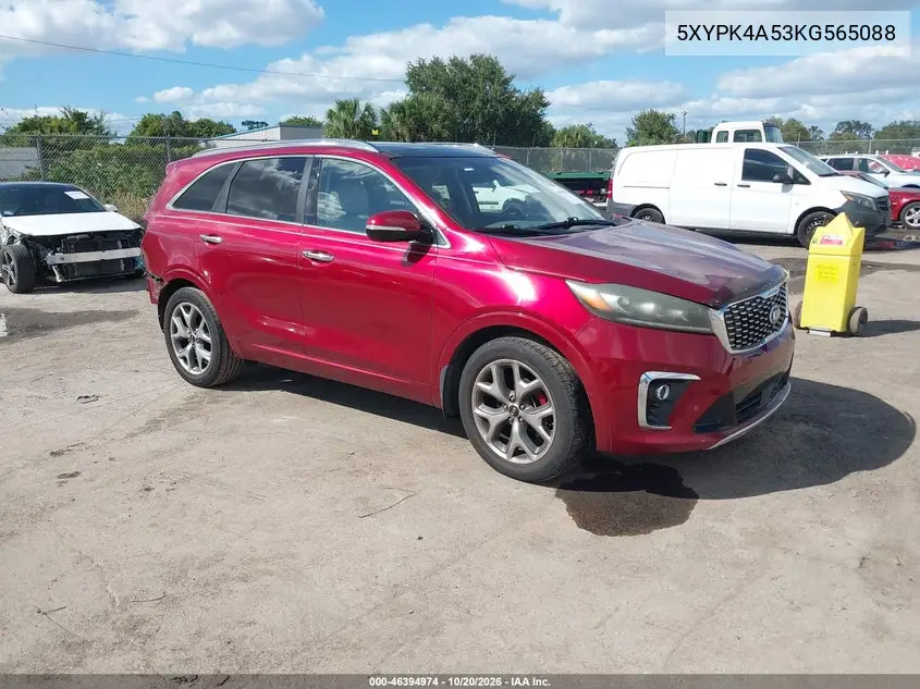 KIA SORENTO 2019, VIN 5XYPK4A53KG565088