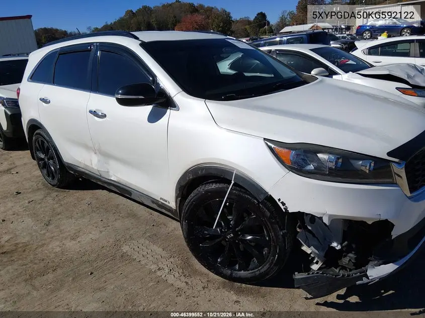 KIA SORENTO 2019, VIN 5XYPGDA50KG592122
