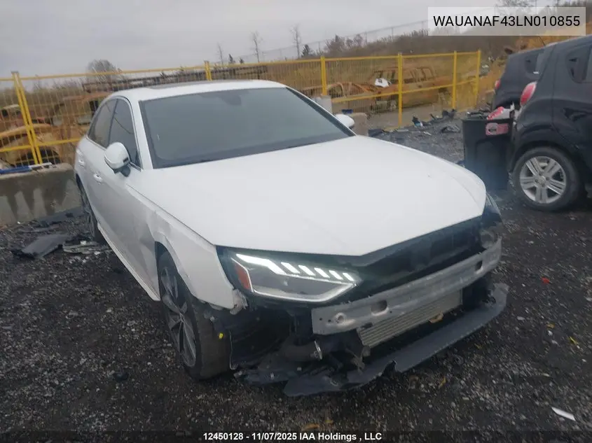 AUDI A4 2020, VIN WAUANAF43LN010855