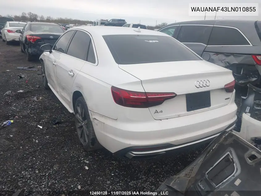 2020 AUDI A4 VIN WAUANAF43LN010855 — фото 3