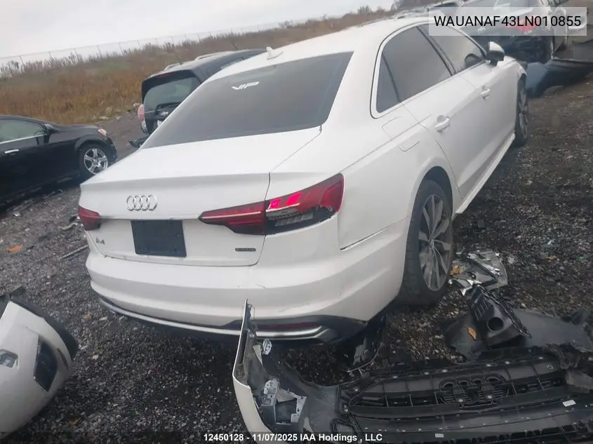 2020 AUDI A4 VIN WAUANAF43LN010855 — фото 4