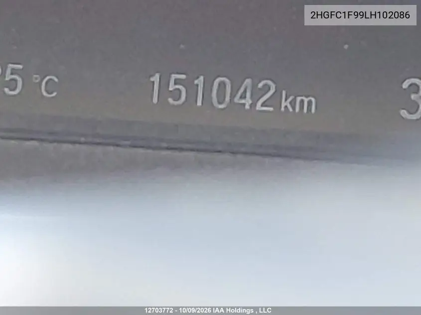 2020 HONDA CIVIC VIN 2HGFC1F99LH102086 — фото 15
