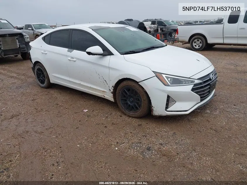 HYUNDAI ELANTRA 2020, VIN 5NPD74LF7LH537010