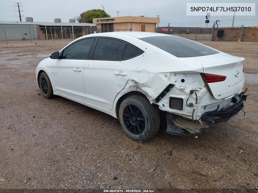 2020 HYUNDAI ELANTRA VIN 5NPD74LF7LH537010 — фото 3