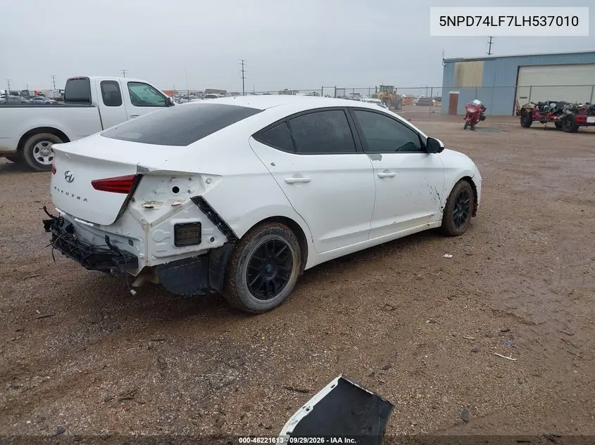 2020 HYUNDAI ELANTRA VIN 5NPD74LF7LH537010 — фото 4