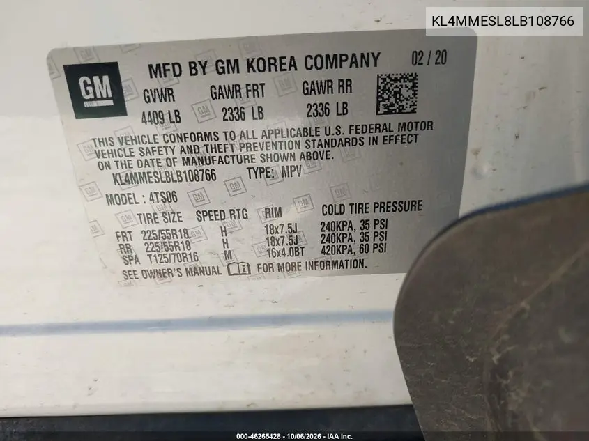 2020 BUICK ENCORE GX VIN KL4MMESL8LB108766 — фото 9