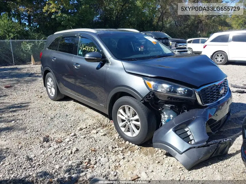 KIA SORENTO 2020, VIN 5XYPGDA33LG655729