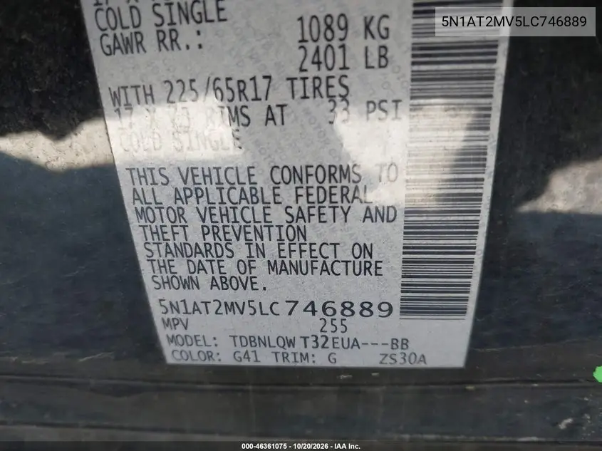 2020 NISSAN ROGUE VIN 5N1AT2MV5LC746889 — фото 9