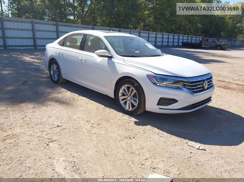 VOLKSWAGEN PASSAT 2020, VIN 1VWWA7A32LC003698