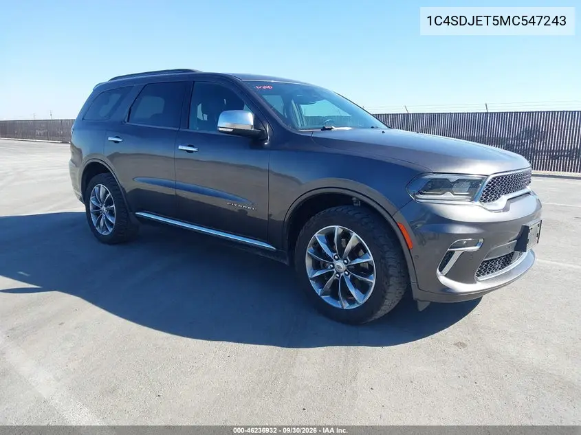 DODGE DURANGO 2021, VIN 1C4SDJET5MC547243