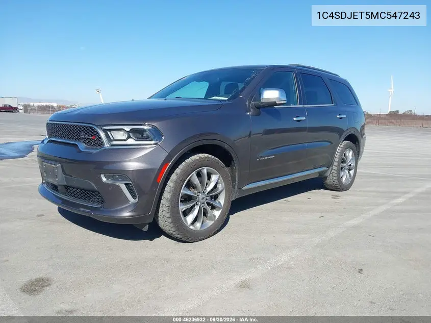 2021 DODGE DURANGO VIN 1C4SDJET5MC547243 — фото 2