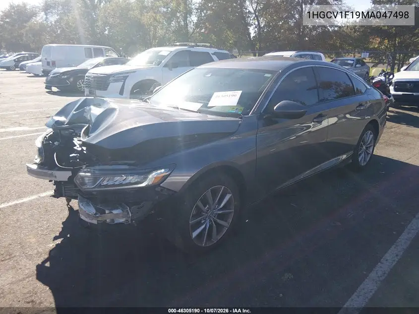 2021 HONDA ACCORD VIN 1HGCV1F19MA047498 — фото 2