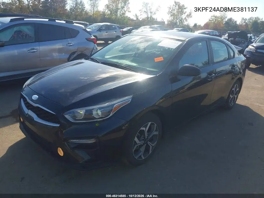 2021 KIA FORTE VIN 3KPF24AD8ME381137 — фото 2