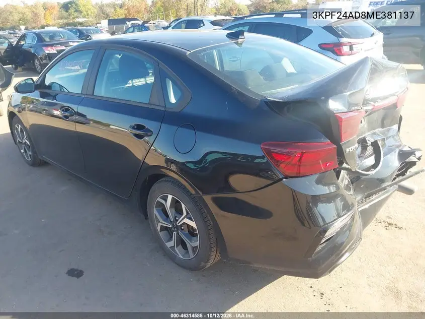 2021 KIA FORTE VIN 3KPF24AD8ME381137 — фото 3