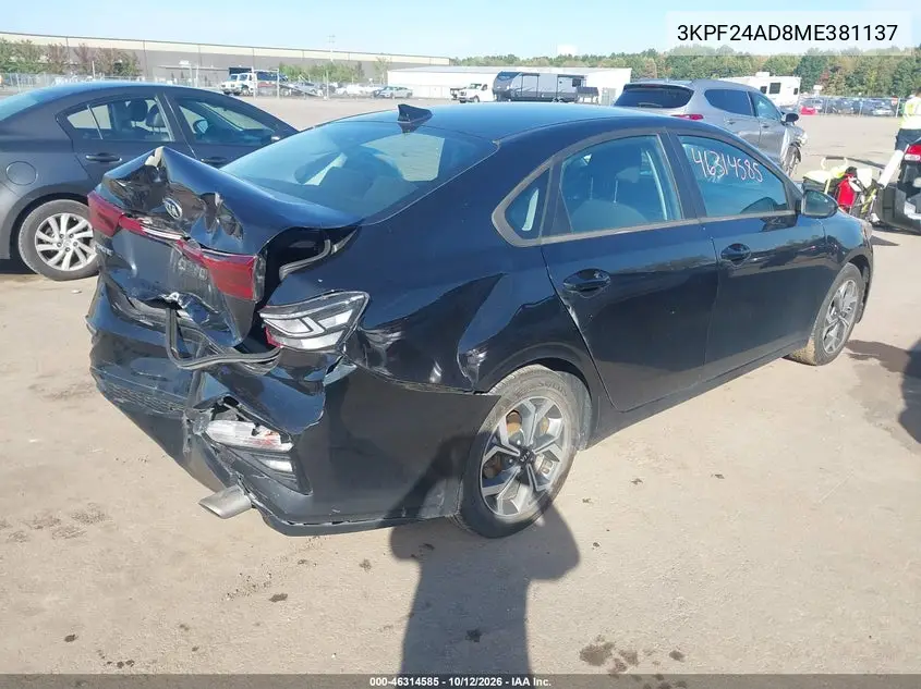 2021 KIA FORTE VIN 3KPF24AD8ME381137 — фото 4