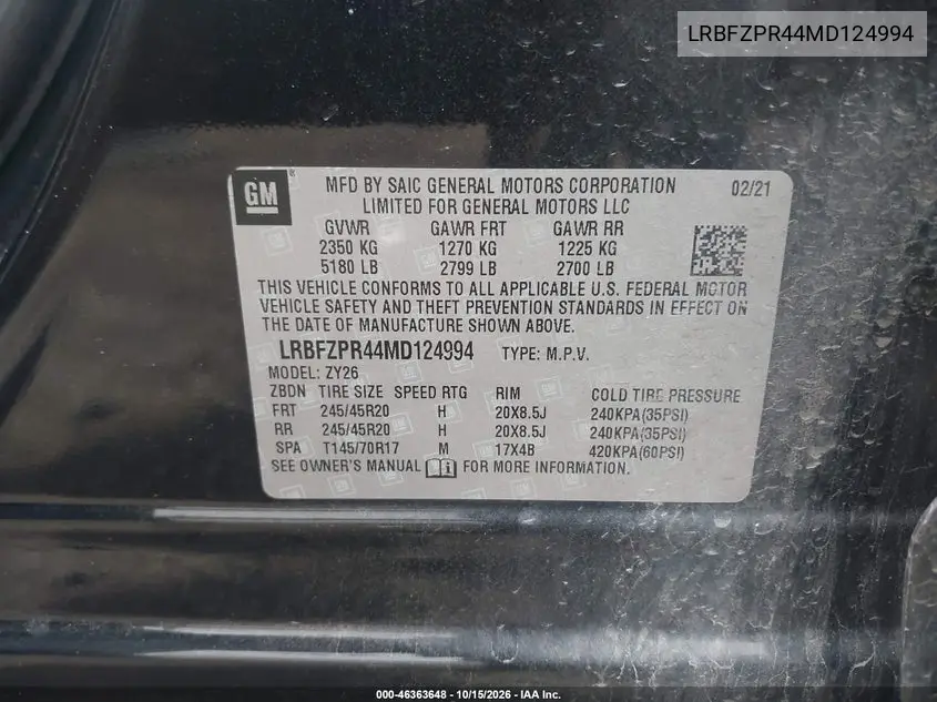 2021 BUICK ENVISION VIN LRBFZPR44MD124994 — фото 9