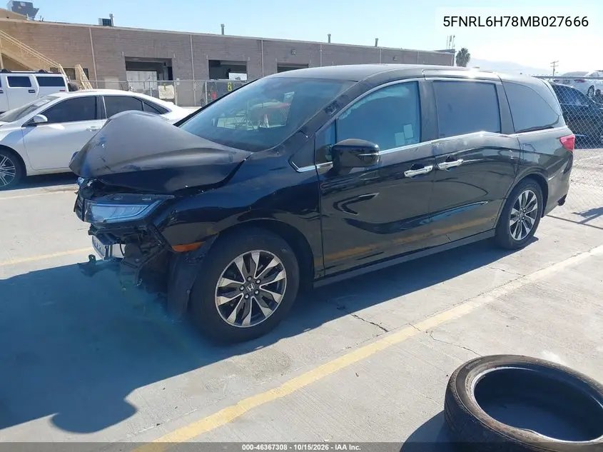 2021 HONDA ODYSSEY VIN 5FNRL6H78MB027666 — фото 2