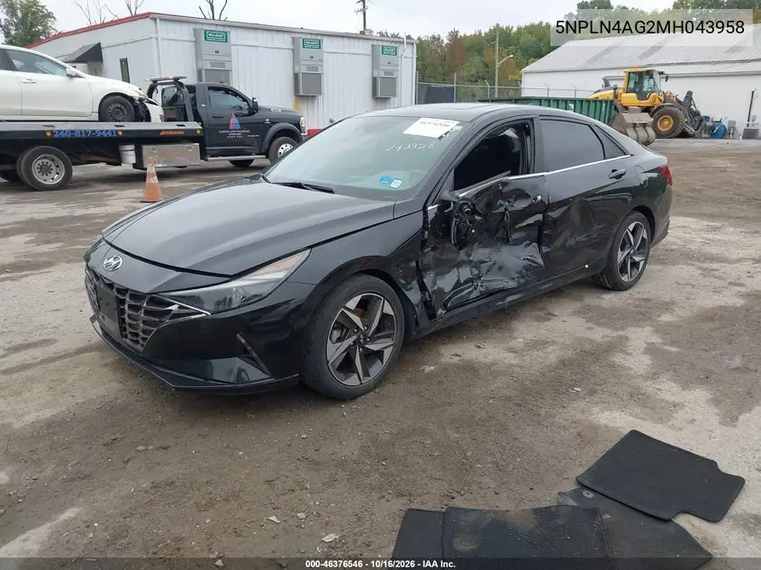 2021 HYUNDAI ELANTRA VIN 5NPLN4AG2MH043958 — фото 2