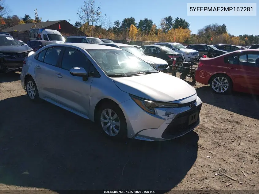 TOYOTA COROLLA 2021, VIN 5YFEPMAE2MP167281
