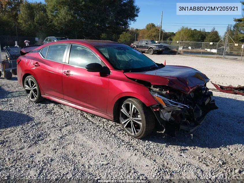NISSAN SENTRA 2021, VIN 3N1AB8DV2MY205921