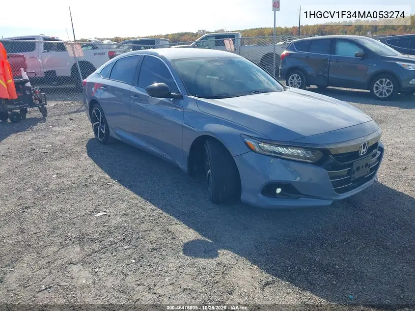 HONDA ACCORD 2021, VIN 1HGCV1F34MA053274