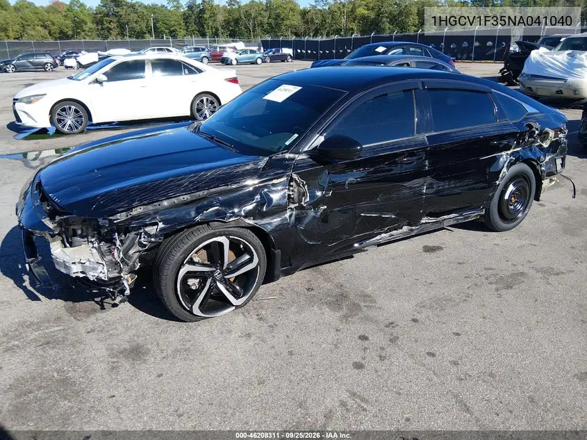 2022 HONDA ACCORD VIN 1HGCV1F35NA041040 — фото 2