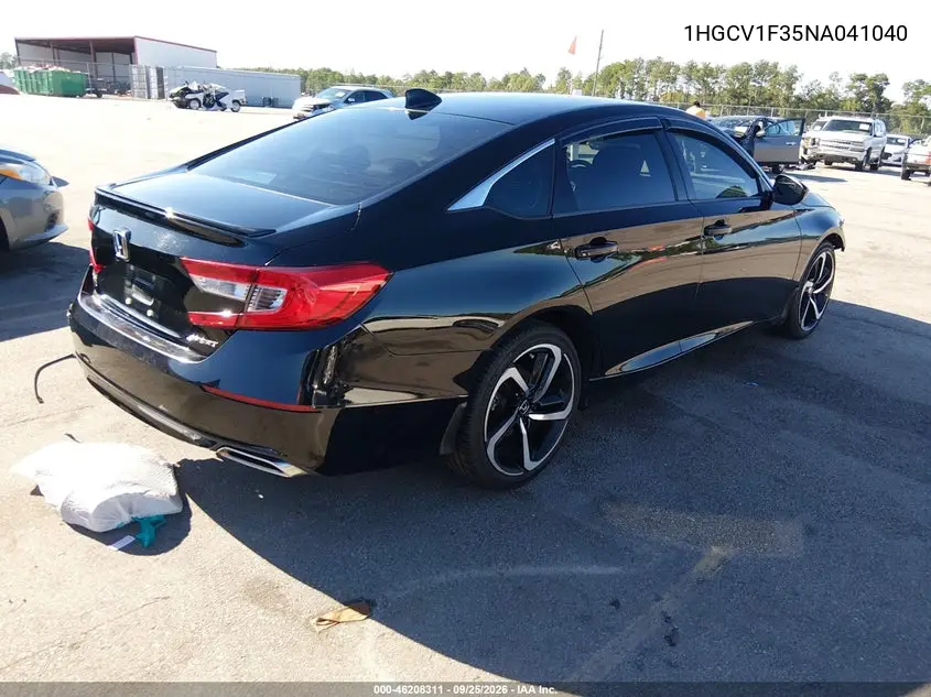 2022 HONDA ACCORD VIN 1HGCV1F35NA041040 — фото 4