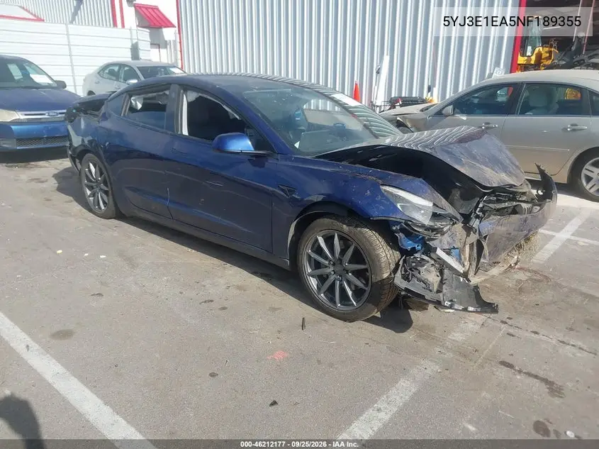 TESLA MODEL 3 2022, VIN 5YJ3E1EA5NF189355