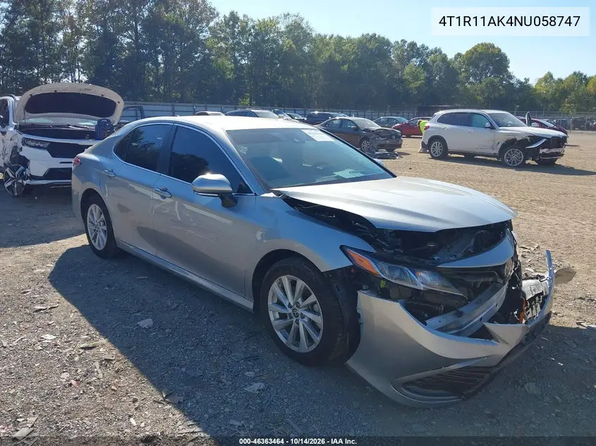 TOYOTA CAMRY 2022, VIN 4T1R11AK4NU058747