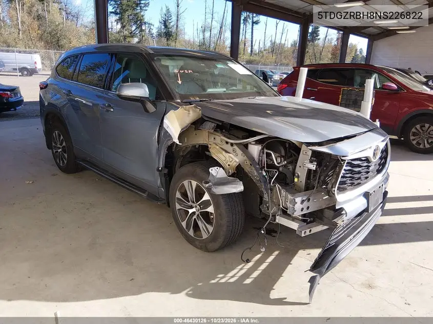 TOYOTA HIGHLANDER 2022, VIN 5TDGZRBH8NS226822
