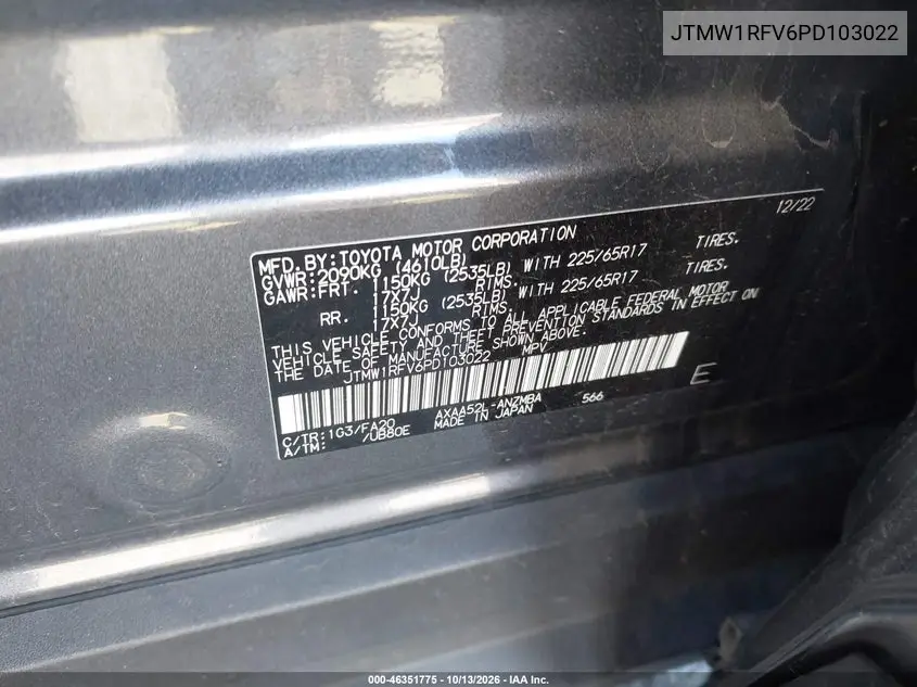 2023 TOYOTA RAV 4 VIN JTMW1RFV6PD103022 — фото 9