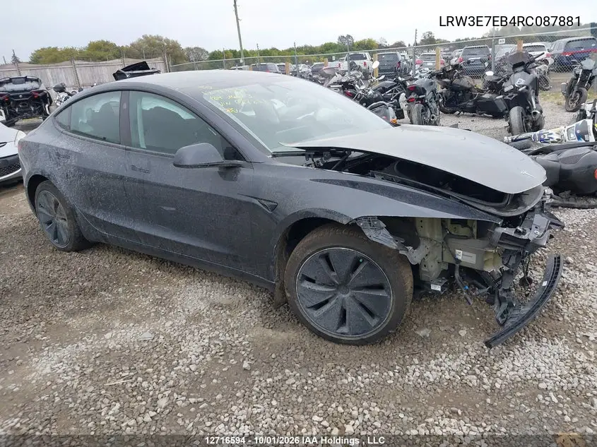 TESLA MODEL 3 2024, VIN LRW3E7EB4RC087881
