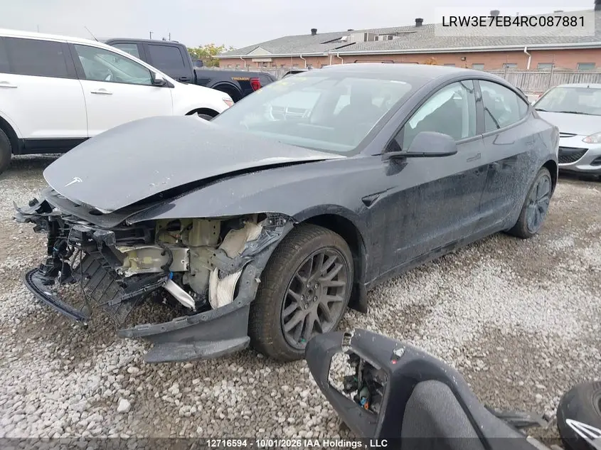 2024 TESLA MODEL 3 VIN LRW3E7EB4RC087881 — фото 2