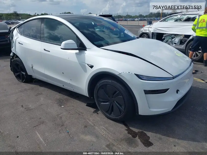 TESLA MODEL Y 2026, VIN 7SAYGAEEXTF671533